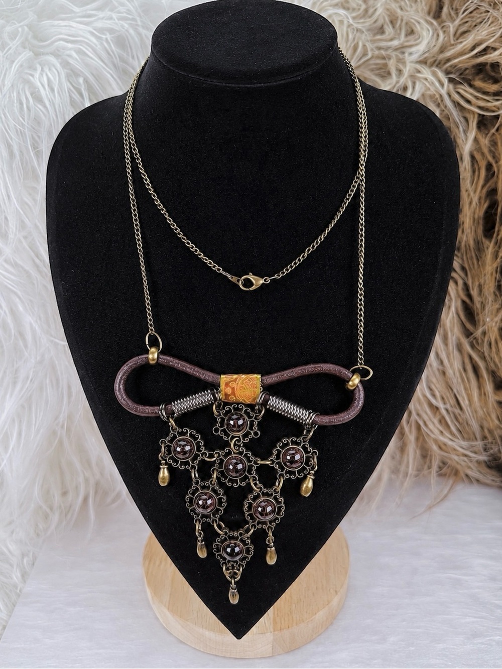 Vintage bohemian chic antique bib pendant long necklace